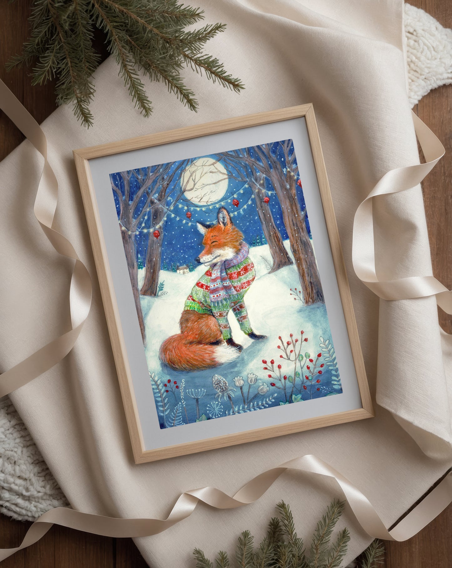 Fox wearing a Christmas Jumper Giclee Fine Art Print