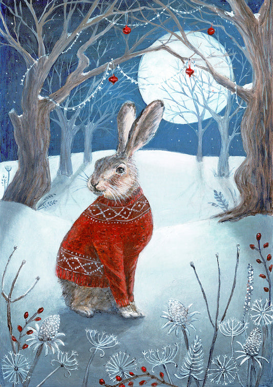Hare Wearing a Christmas Jumper Giclee Fine Art Print
