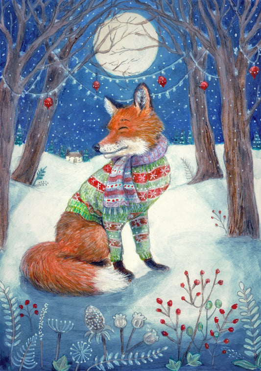 Fox wearing a Christmas Jumper Giclee Fine Art Print