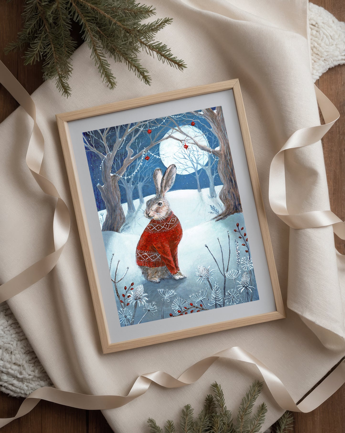 Hare Wearing a Christmas Jumper Giclee Fine Art Print